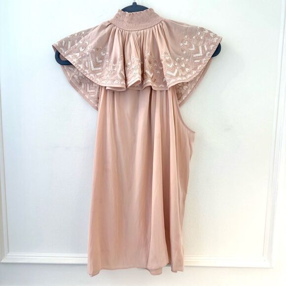 Ramy Brook Blush Abbe Sleeveless Embroidered Collar Ruffle Top XL NWT - Picture 2 of 10